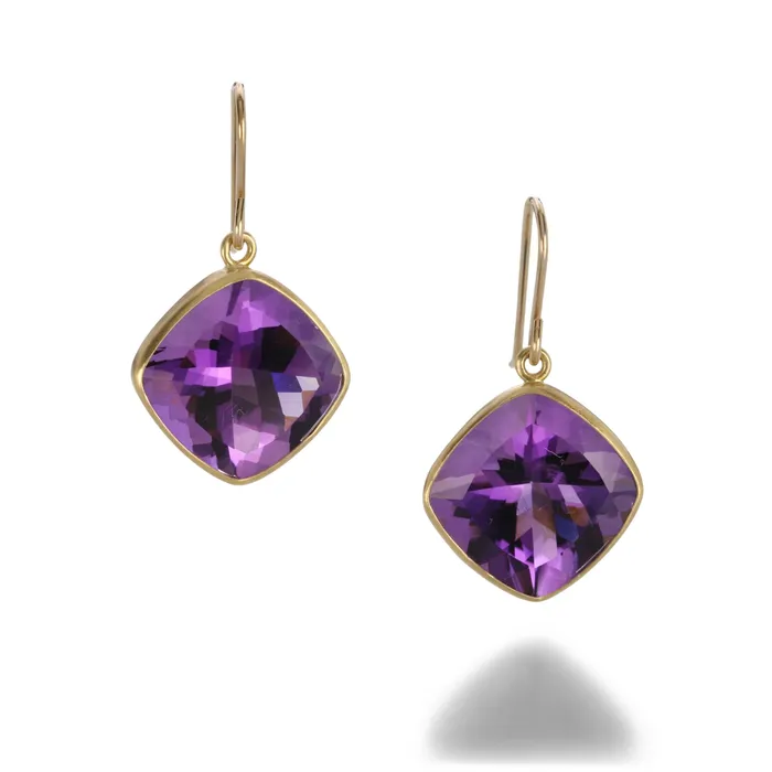 Maria Beaulieu Earrings Amethyst Cushion Cut Earrings