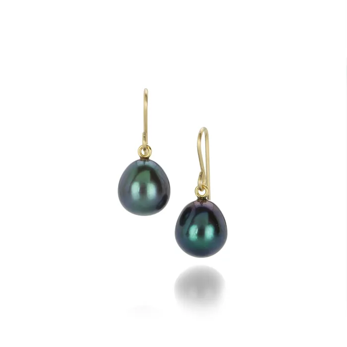 Maria Beaulieu Earrings Black Drop Freshwater Pearl Earrings