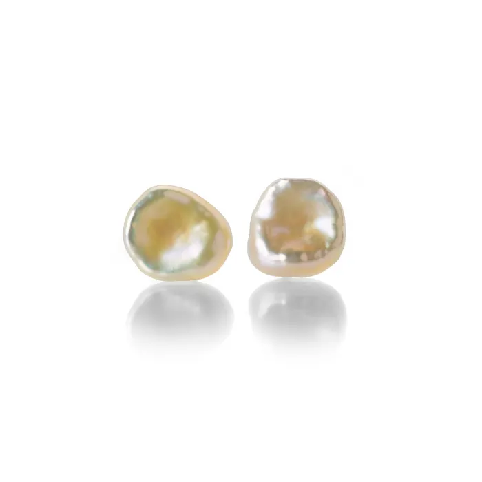 Maria Beaulieu Earrings Metallic Soft Apricot Pearl Stud Earrings