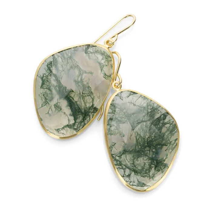 Maria Beaulieu Earrings Rose Cut Moss Agate Earrings