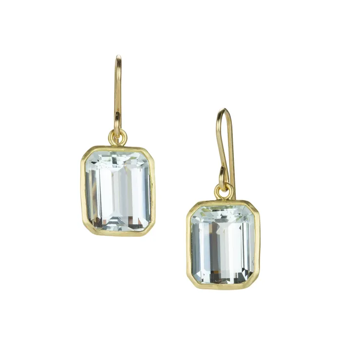 Maria Beaulieu Earrings Small Emerald Cut Aquamarine Drop Earrings