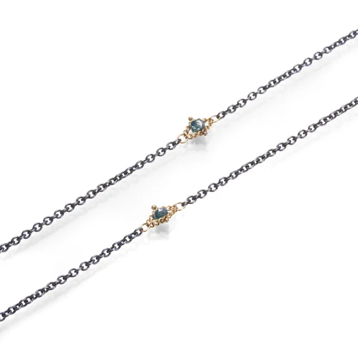 Mixed Metal Blue Diamond Textile Station Necklace Amali Necklaces