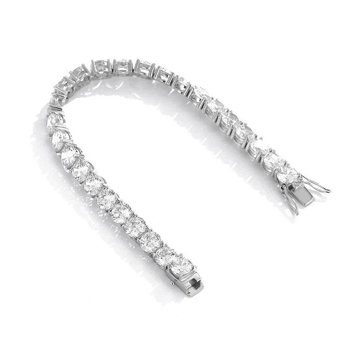 Moissanite Tennis Chain Bracelet 925 Silver in White Gold - 6.5mm | HaiFengGeErShi Bracelets