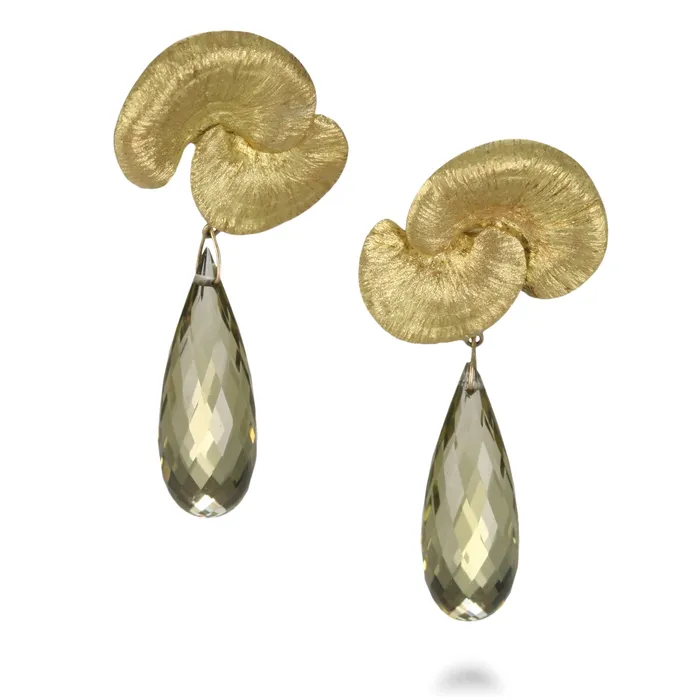 Mushroom Earrings with Olive Quartz Drops Gabriella Kiss Earrings