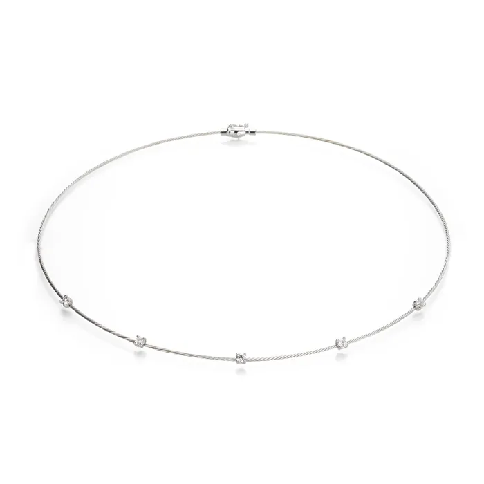 Necklaces 18k White Gold 1.2mm Wire Necklace with Diamonds - Paul Morelli