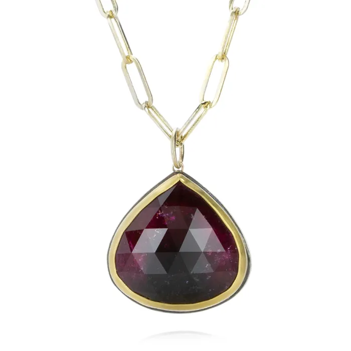 Necklaces Ananda Khalsa Rose Cut Teardrop Dark Pink Tourmaline Necklace