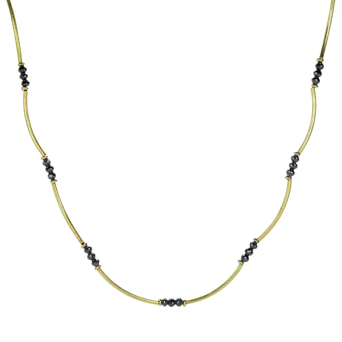 Necklaces Barbara Heinrich Curved Tube Necklace with Black Diamonds