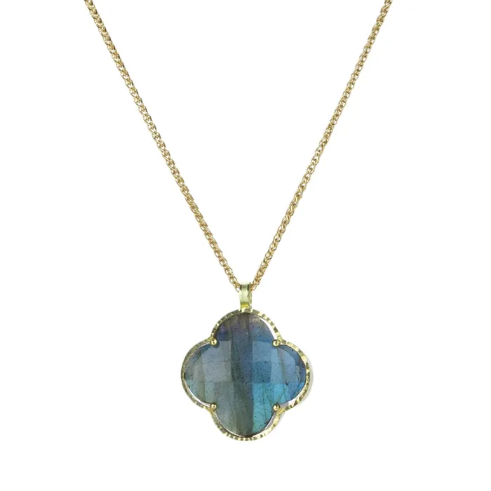 Necklaces Barbara Heinrich Single Clover Shaped Labradorite Pendant Necklace