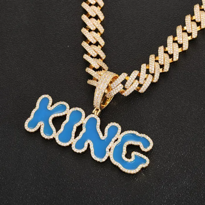 Necklaces Bling Proud Mens Hip-Hop Jewelry Online Shop Custom Iced Paiting Font Name Pendant for Cuban Link Chain