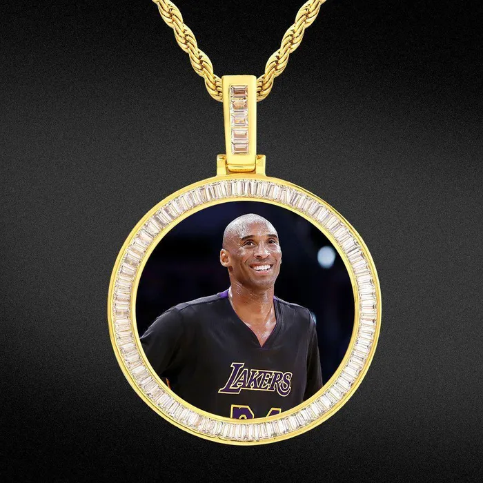 Necklaces Bling Proud THE MISSING® - Custom Iced Out Baguette Cut Round Photo Pendant