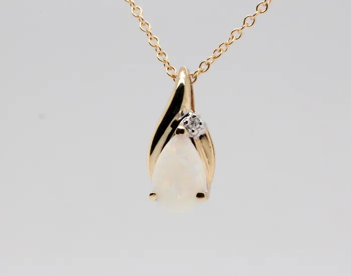 Necklaces FULLERS PURCHASE FROM PUBLIC Estate 10KY .70 Ct Pear Shaped Opal and Diamond Pendant