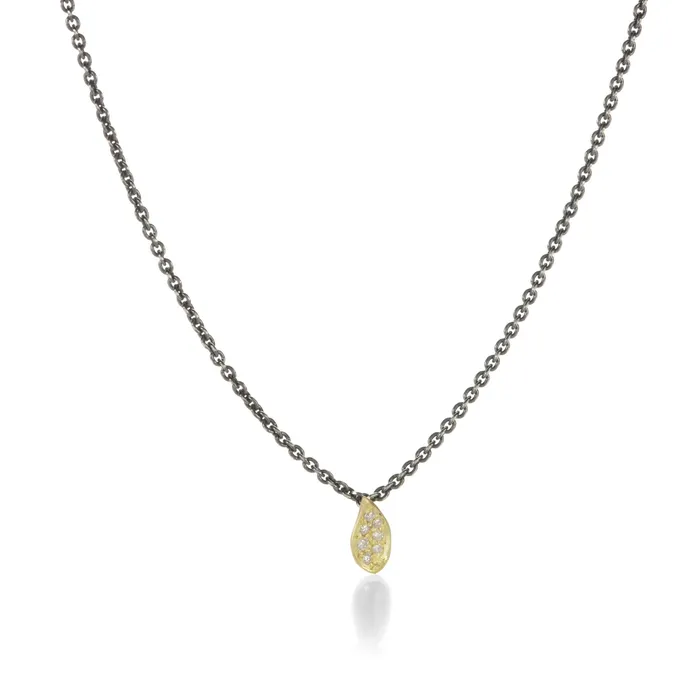 Necklaces John Iversen Tiny Leaf Necklace with 7 Diamonds