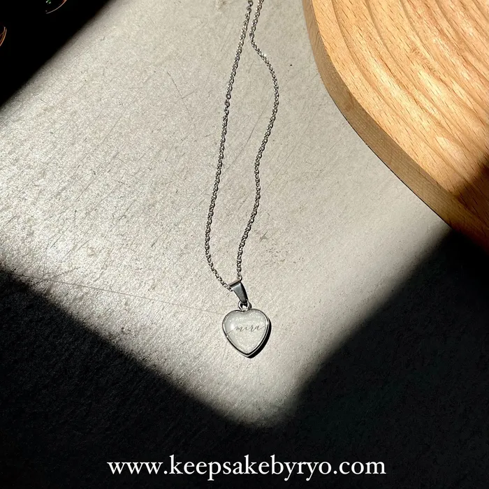 Necklaces | Keepsake by Ryo 15MM CLASSIC HEART BREASTMILK PENDANT NECKLACE WITH PEARL SHIMMER