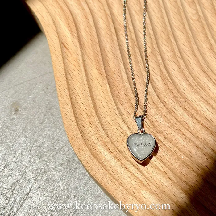 Necklaces | Keepsake by Ryo 15MM CLASSIC HEART BREASTMILK PENDANT NECKLACE WITH PEARL SHIMMER