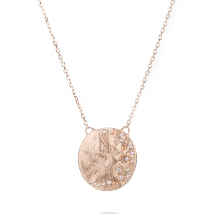 Necklaces Rose Gold Diamond Moon Disc Necklace - Sirciam