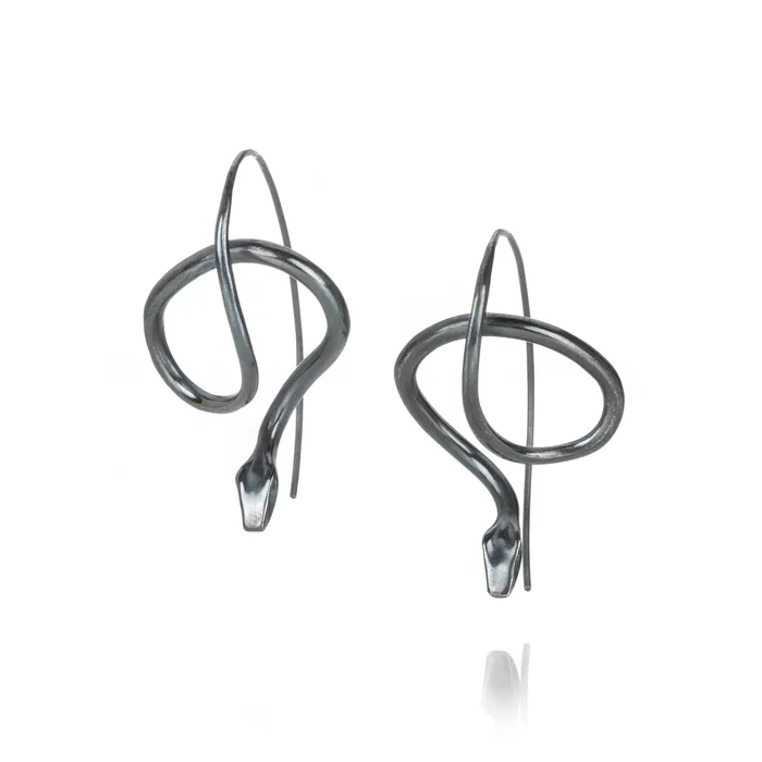 Oxidized Sterling Silver Serpent Earrings Annette Ferdinandsen Earrings