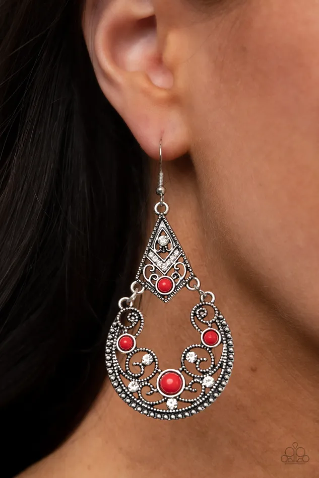 Paparazzi Accessories Earrings Paparazzi Bohemian Ball - Red Earrings