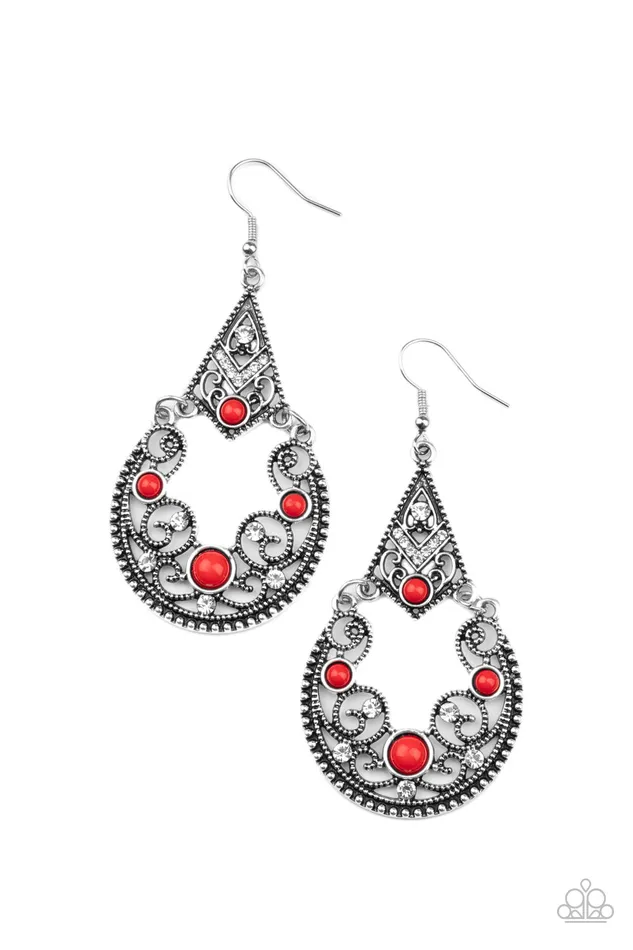 Paparazzi Accessories Earrings | Paparazzi Bohemian Ball - Red Earrings