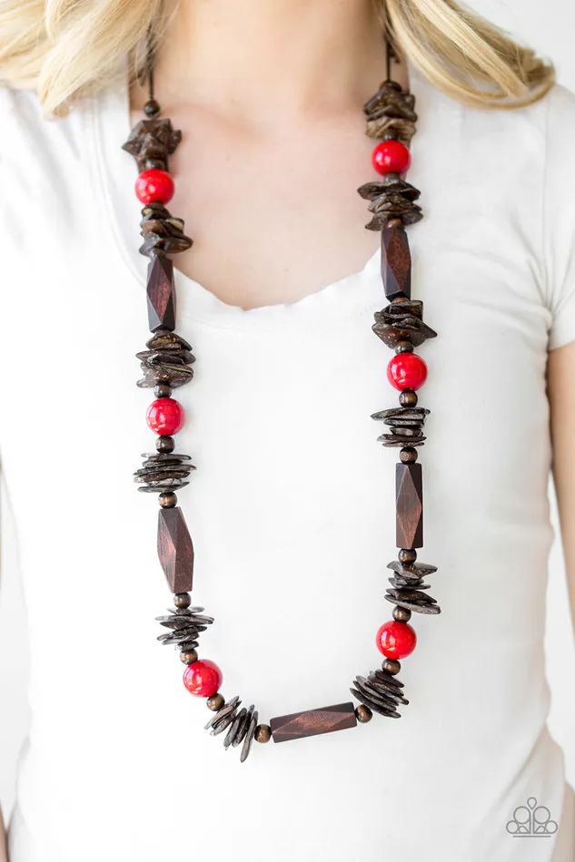 Paparazzi Accessories Necklaces Paparazzi Cozumel Coast - Red Wooden Necklace