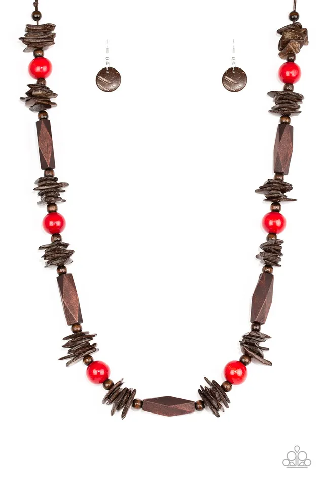 Paparazzi Accessories Necklaces | Paparazzi Cozumel Coast - Red Wooden Necklace