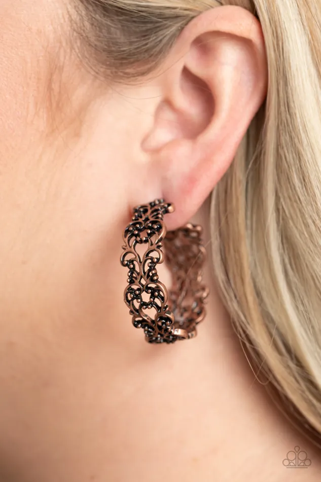 Paparazzi Laurel Wreaths - Copper Earrings Paparazzi Accessories Earrings