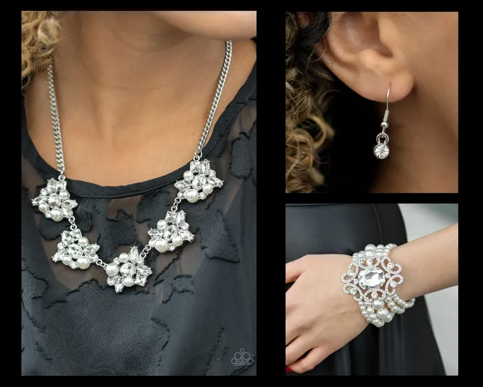 Paparazzi White $10 Set - HEIRESS of Them All Necklace and Rule the Room Bracelet diannesjewelryshop Necklaces