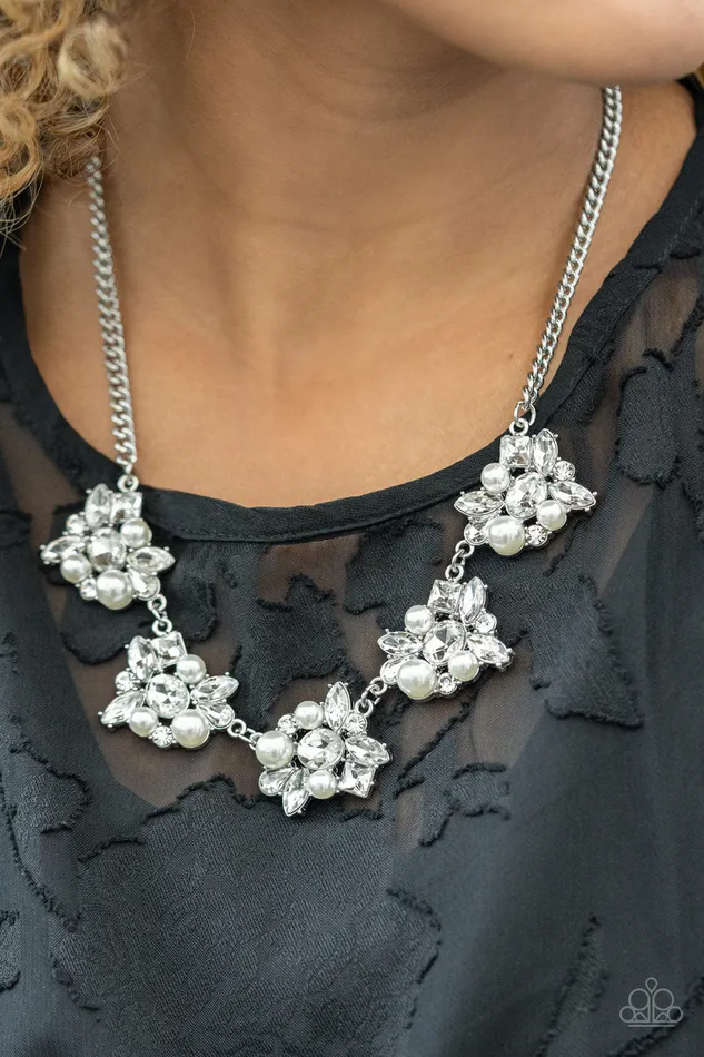 Paparazzi White $10 Set - HEIRESS of Them All Necklace and Rule the Room Bracelet | diannesjewelryshop Necklaces