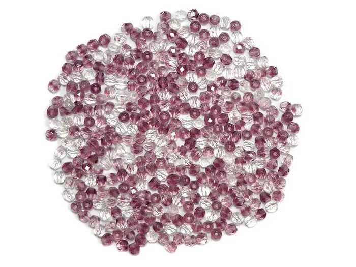 PAS Jablonec Rings Clear and Purple 2-tone combination Czech Fire Polished Round Faceted Glass Beads 4mm 100pcs P462