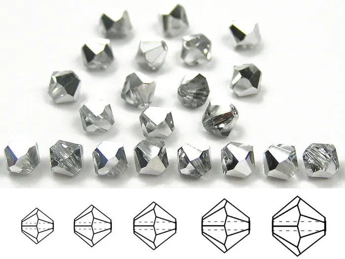 PAS Jablonec Rings Crystal Labrador Half Czech Glass Beads Machine Cut Bicones (MC Rondell Diamond Shape) clear crystals half coated with CAL silver metallic