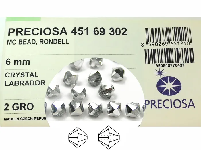 PAS Jablonec Rings | Crystal Labrador Half Czech Glass Beads Machine Cut Bicones (MC Rondell, Diamond Shape), clear crystals half coated with CAL silver metallic