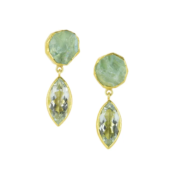 Petra Class Earrings Double Bezel Set Aquamarine Drop Earrings