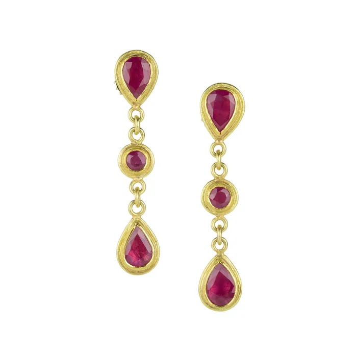 Petra Class Earrings Triple Ruby Drop Earrings