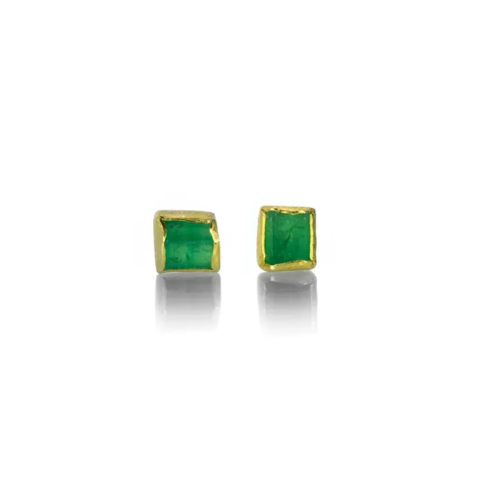 Petra Class Rings Rough Cut Rectangular Emerald Studs