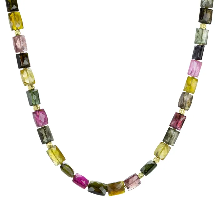 Pink and Green Tourmaline Checkerboard Necklace Barbara Heinrich Necklaces