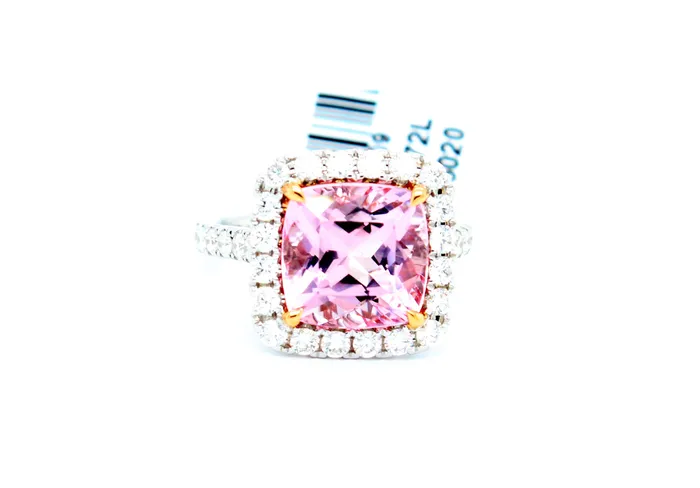 PINK DIAMOND INC Rings 18K Two Tone Gold 4.49 Ct Morganite and Diamond Ring