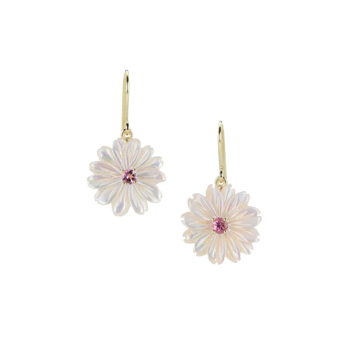 Pink Mother of Pearl Flower Drop Earrings Nicole Landaw Earrings