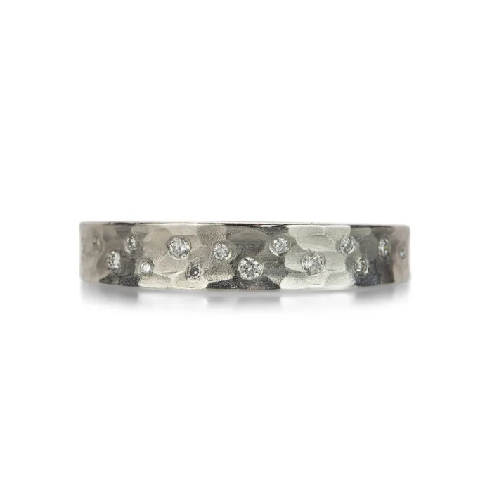 Platinum Carved Glacier Band with Diamonds Barbara Heinrich Rings