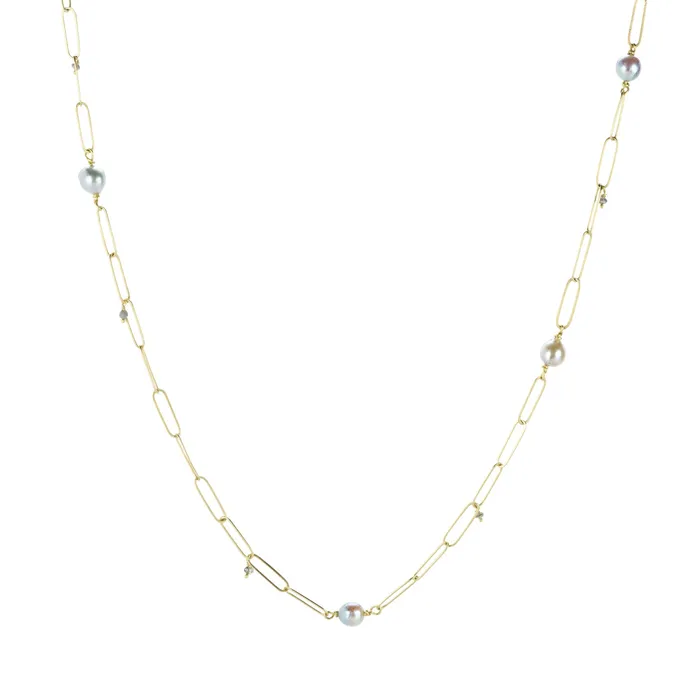 Popsicle Necklace with Pearl and Diamond Beads Lene Vibe Necklaces