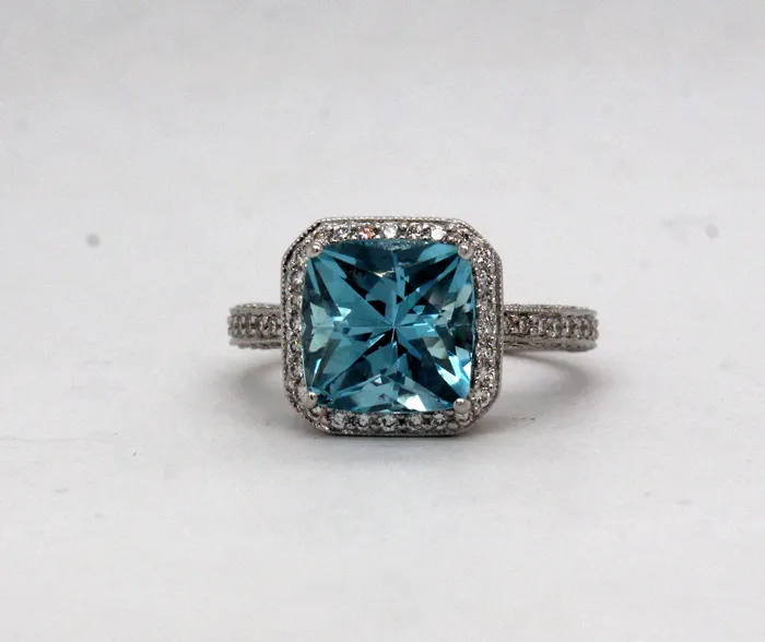 Rings 18KW Simon G 3.45 Ct Aquamarine and .90 Cttw Diamond Ring G in Color a - FULLERS PURCHASE FROM PUBLIC