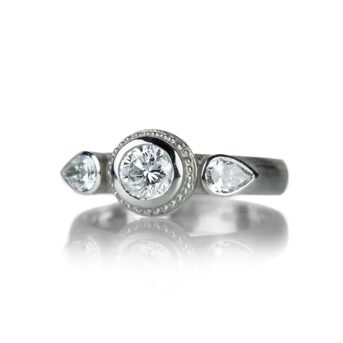 Rings Barbara Heinrich Platinum Ring With Round and Pear Shaped Diamonds