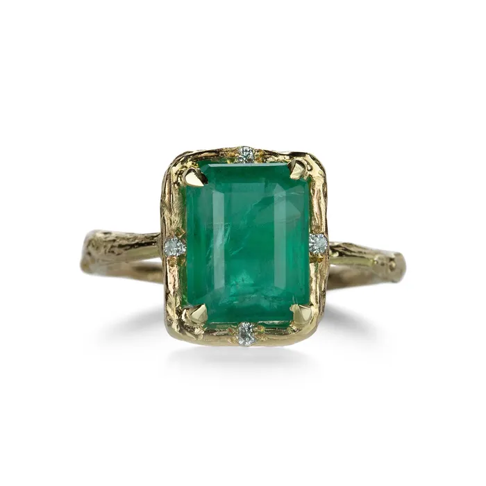 Rings Elisabeth Bell Rectangular Faceted Emerald Willow Ring