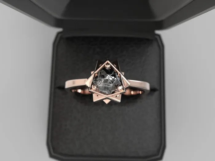 Rings FL LLC Raw Diamond Engagement Ring Rose Gold Rough Black Diamond Uncut Diamond Engagement Ring Rough Stone Uncut Stone Rose Gold Rough Diamond