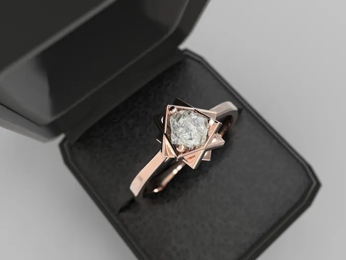 Rings | FL LLC Raw Diamond Engagement Ring Rose Gold Rough Black Diamond Uncut Diamond Engagement Ring Rough Stone Uncut Stone Rose Gold Rough Diamond