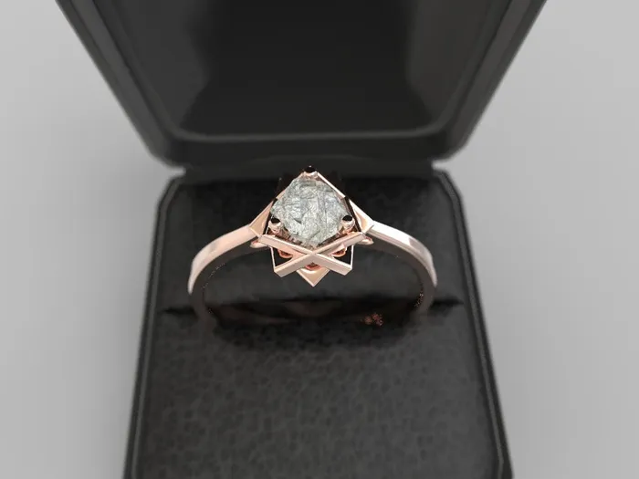 Rings | FL LLC Raw Diamond Engagement Ring Rose Gold Rough Black Diamond Uncut Diamond Engagement Ring Rough Stone Uncut Stone Rose Gold Rough Diamond