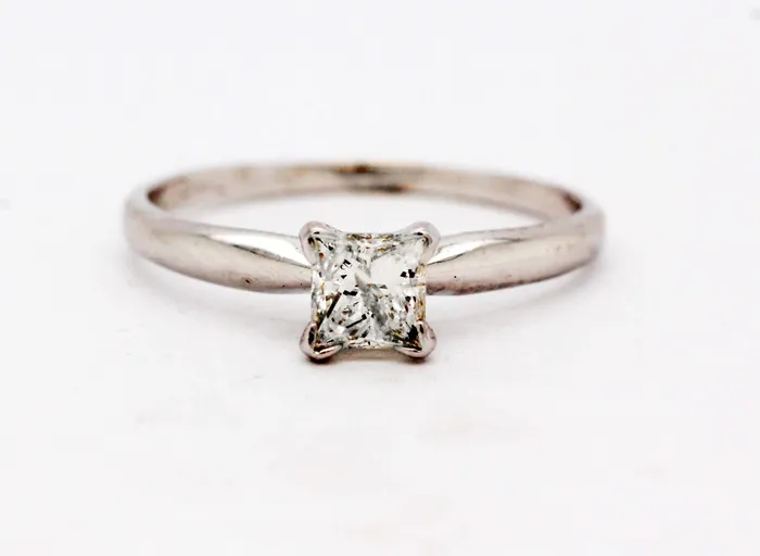 Rings FULLERS PURCHASE FROM PUBLIC 14KW .55 Ct Princess Cut Diamond Solitaire Ring