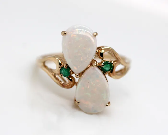 Rings FULLERS PURCHASE FROM PUBLIC ESTATE 10KY 1.50 CTTW OPAL AND .04 CTTW EMERALD RING