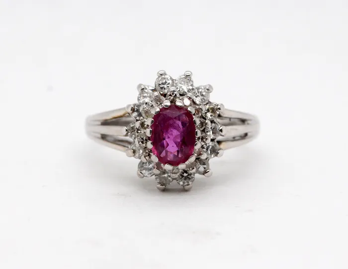 Rings FULLERS PURCHASE FROM PUBLIC Estate 14KW .85 Ct Pink Spinel and Diamond Ring