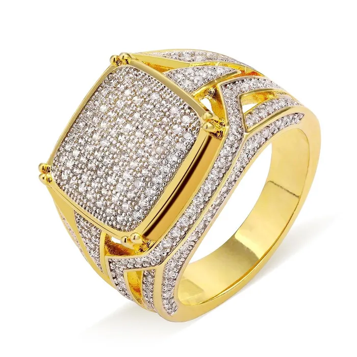 Rings KRKC The Wealth® - Diamond CZ Mens Hip Hop Ring in 14K Gold