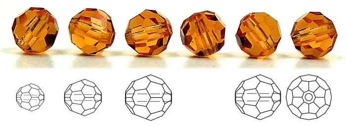 Rings | PAS Jablonec Topaz Czech Machine Cut Round Crystal Beads golden brown 6mm 7mm 8mm