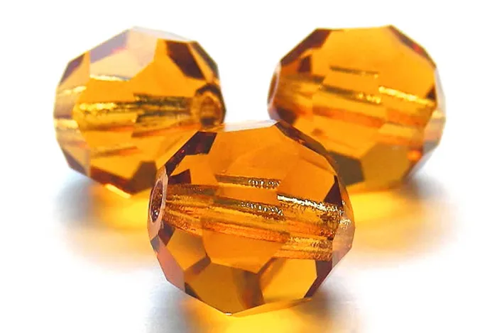 Rings | PAS Jablonec Topaz Czech Machine Cut Round Crystal Beads golden brown 6mm 7mm 8mm